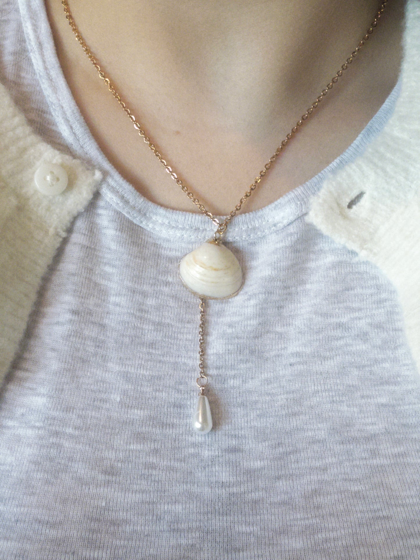 Golden Pearl Charm Necklace